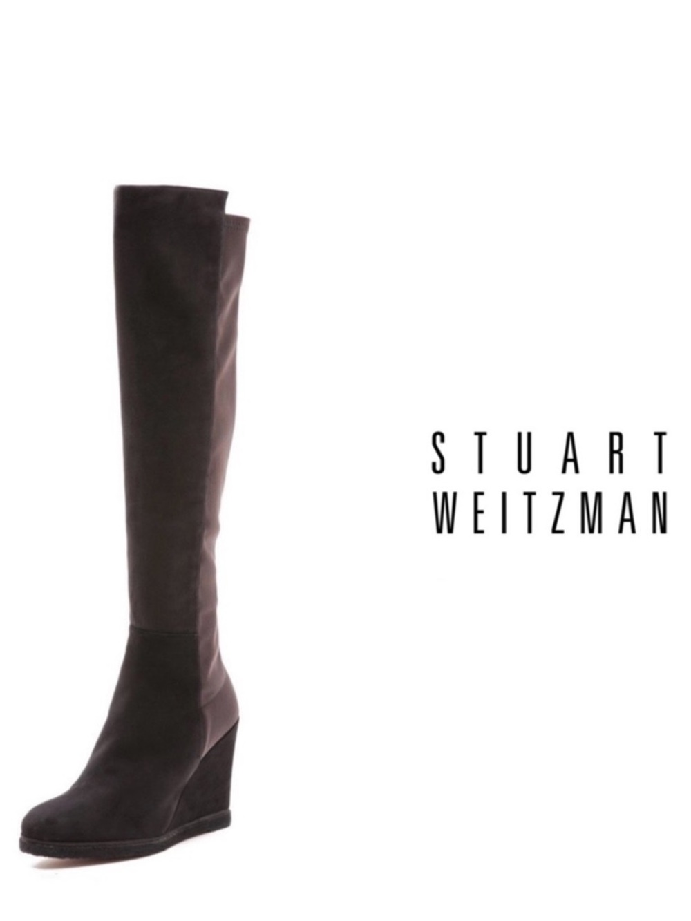 Stuart Weitzman Dark Brown Suede Over-the-Knee Wedge Boots